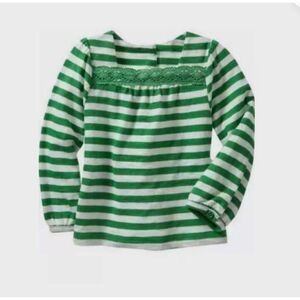 NEW Baby gap kids girls t-shirt 12-18 green white stripe long sleeve crochet top